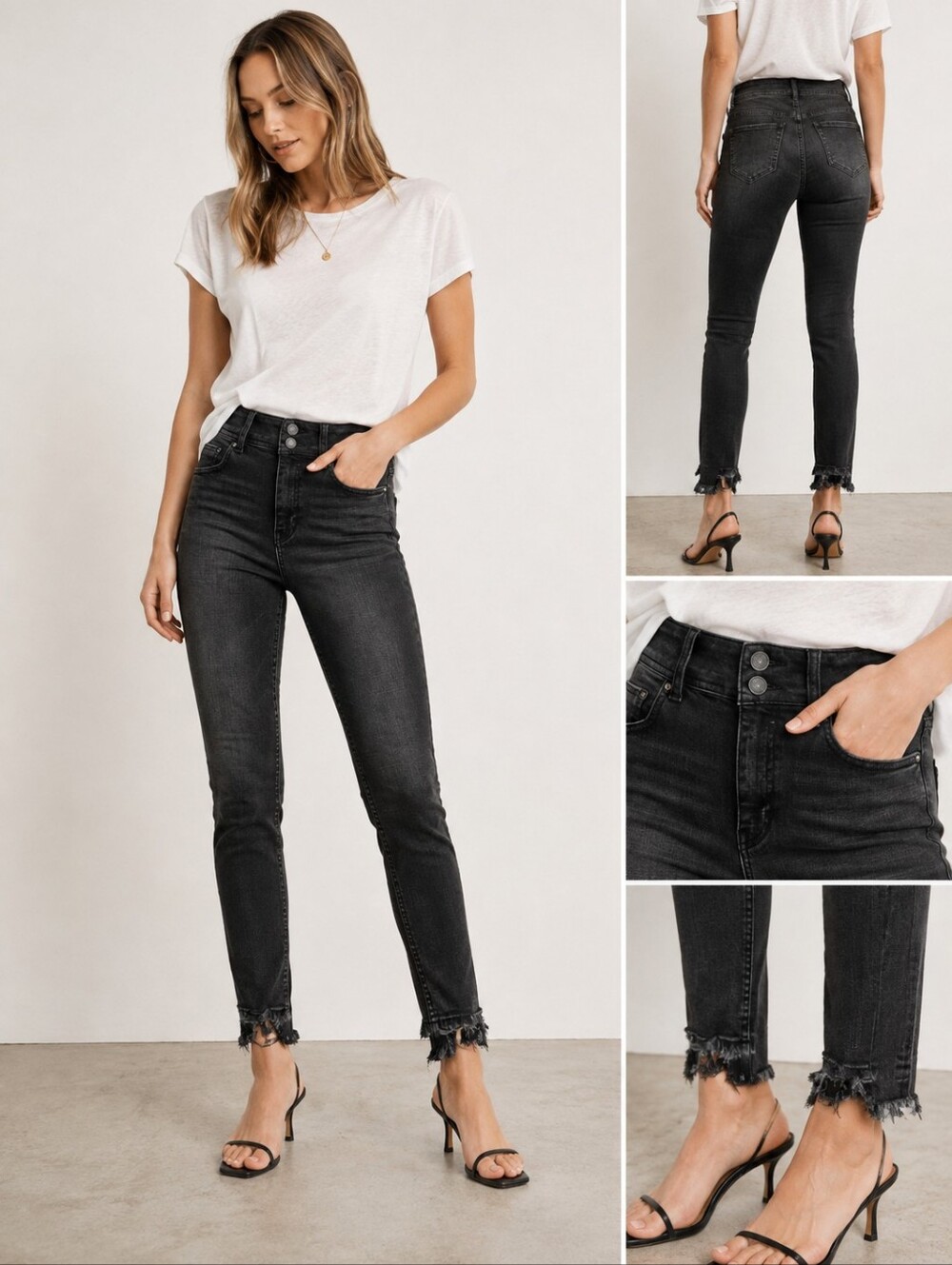Free People Shiloh Skinny Jeans Black Frayed Hem Women's Size 24 NWT